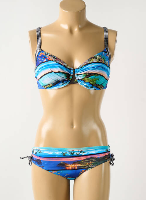 Costum de baie din două piese elasticitate sutien cupe întregi cu decolteu înalt albastru OLYMPIA femme