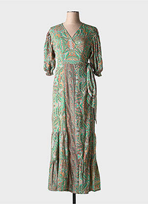 Rochie lungă imprimeu fantezie mâneci scurte verde PURPLE QUEEN femeie