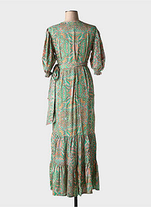 Rochie lungă imprimeu fantezie mâneci scurte verde PURPLE QUEEN femeie