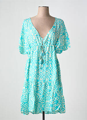 Rochie midi imprimeu fantezie mâneci scurte albastru LAST QUEEN femeie