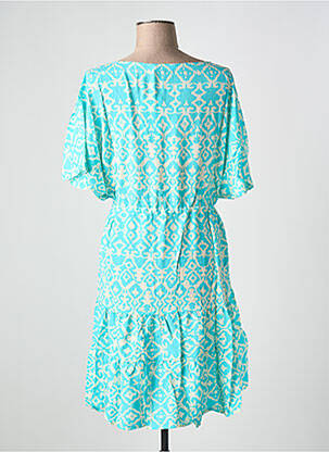 Rochie midi imprimeu fantezie mâneci scurte albastru LAST QUEEN femeie
