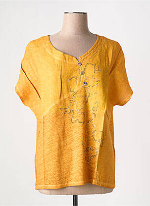 Tricou croială dreaptă mâneci scurte portocalie KALISSON femeie