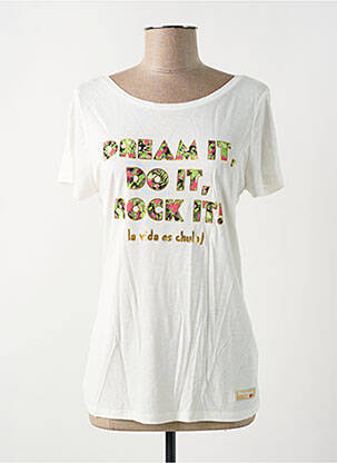 Tricou serigrafie mâneci scurte bej DESIGUAL femeie