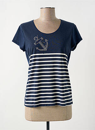 Tricou serigrafie cu strasuri mâneci scurte albastru FELINO femeie
