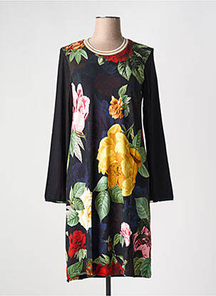 Rochie midi imprimeu floral mâneci lungi negru CHERIE LINE femeie