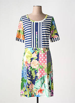 Rochie midi imprimeu floral mâneci scurte albastru OLIVIER PHILIPS femeie