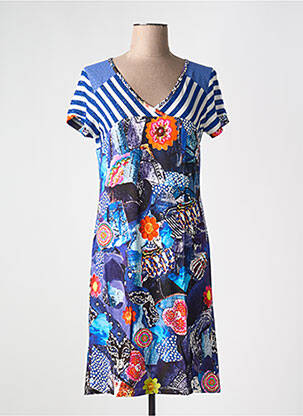 Rochie midi imprimeu floral mâneci scurte albastru OLIVIER PHILIPS femeie