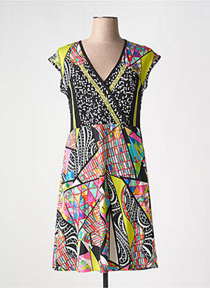 Rochie midi imprimeu fantezie mâneci scurte negru OLIVIER PHILIPS femeie