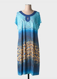 Rochie midi imprimeu fantezie mâneci scurte albastru BARANDI femme