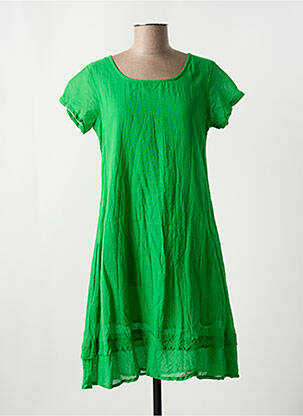 Rochie midi țesătură crep mâneci scurte verde ORIENTIQUE NATURALLY femeie