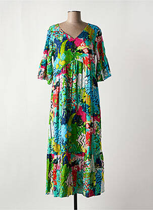 Rochie midi mâneci 3/4 mâneci 3/4 verde ORIENTIQUE NATURALLY femeie