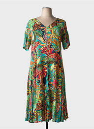 Rochie midi croială fluidă mâneci scurte verde ORIENTIQUE NATURALLY femeie