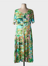 Rochie midi croială fluidă mâneci scurte verde ORIENTIQUE NATURALLY femeie