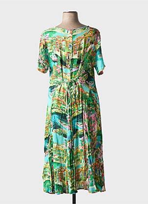 Rochie midi croială fluidă mâneci scurte verde ORIENTIQUE NATURALLY femeie