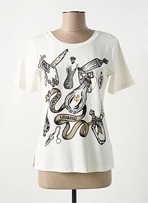 Tricou serigrafie flockată mâneci scurte alb LEO & UGO femeie