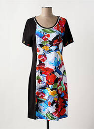 Rochie midi imprimeu floral mâneci scurte negru DOLCEZZA femme