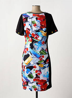 Rochie midi imprimeu floral mâneci scurte negru DOLCEZZA femme