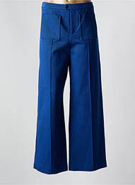 Pantalon larg închidere cu fermoar sub clapetă cu nasturi talie înaltă albastru SOEUR femme
