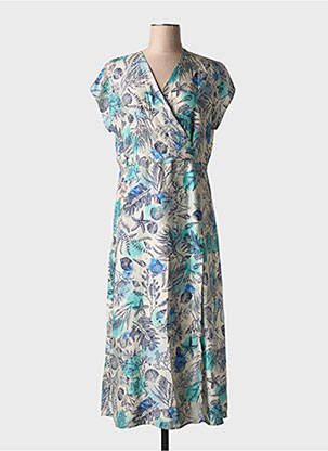 Rochie lungă imprimeu fantezie mâneci scurte albastru ATTIC AND BARN femeie