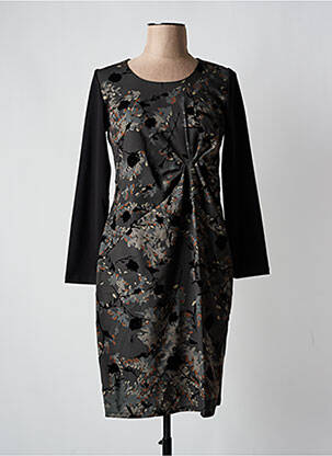 Rochie midi imprimeu fantezie mâneci lungi negru BLANC BOHEME femeie