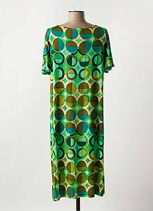 Rochie midi croială fluidă mâneci scurte verde MARIA BELLENTANI femeie