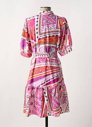 Rochie midi imprimeu fantezie mâneci scurte roz LESLIE femeie