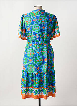 Rochie midi imprimeu fantezie mâneci scurte albastru LESLIE femeie