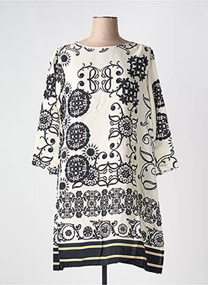 Rochie midi imprimeu floral mâneci 3/4 bej MARIA BELLENTANI femeie