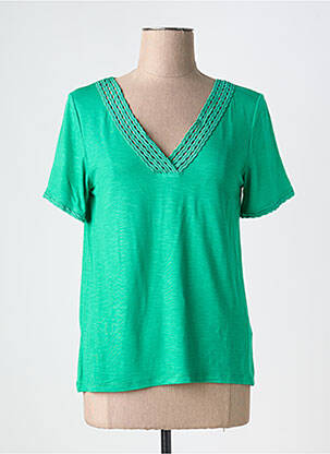 Tricou guler în v mâneci scurte verde LEO & UGO femeie