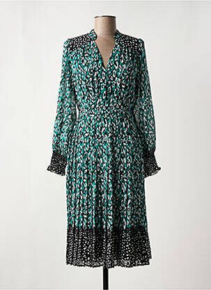 Rochie midi imprimeu fantezie mâneci lungi verde SUNCOO femeie
