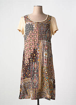 Rochie midi imprimeu fantezie mâneci scurte bej SOGGO femeie