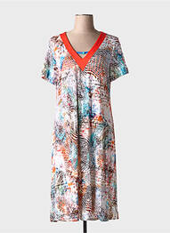 Rochie midi imprimeu fantezie mâneci scurte portocaliu MASSANA femeie