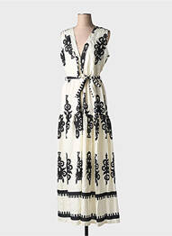 Rochie lungă imprimeu fantezie fără mâneci bej HF WOMAN COLLECTION femme