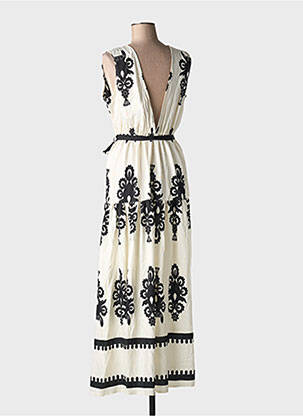 Rochie lungă imprimeu fantezie fără mâneci bej HF WOMAN COLLECTION femeie