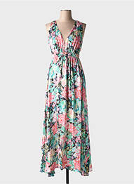 Rochie lungă imprimeu floral fără mâneci roz HF WOMAN COLLECTION femme