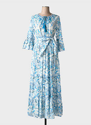 Rochie lungă croială evazată mâneci 3/4 albastru FASHION femeie