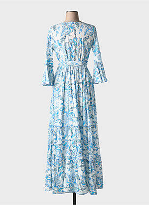 Rochie lungă croială evazată mâneci 3/4 albastru FASHION femeie