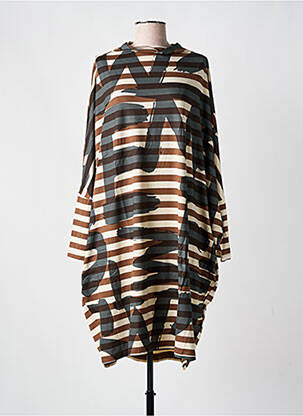 Rochie midi imprimeu fantezie mâneci lungi maro URBAN femeie
