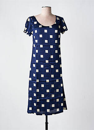 Rochie midi croială fluidă mâneci scurte albastru POUNOU femeie