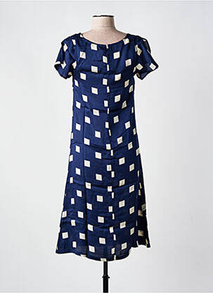 Rochie midi croială fluidă mâneci scurte albastru POUNOU femeie