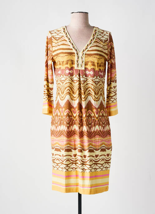 Rochie midi imprimeu fantezie mâneci scurte galben ESQUALO femme