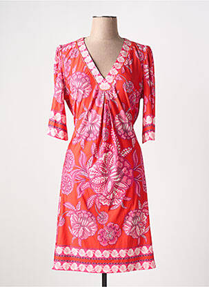 Rochie midi imprimeu floral mâneci scurte portocaliu K-DESIGN femeie