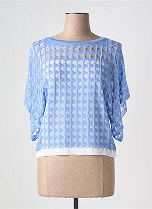 Pulover plasă decupată mâneci 3/4 albastru TRICOT CHIC femeie