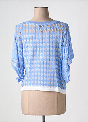 Pulover plasă decupată mâneci 3/4 albastru TRICOT CHIC femeie