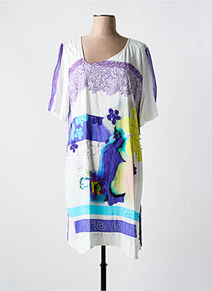 Rochie midi imprimeu fantezie mâneci scurte alb ELISA CAVALETTI femeie
