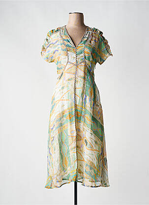 Rochie midi imprimeu fantezie mâneci scurte bej GOA GOA femeie