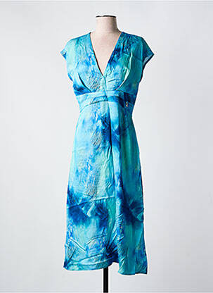 Rochie midi imprimeu fantezie mâneci scurte albastru GOA GOA femeie