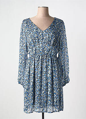 Rochie midi imprimeu floral mâneci lungi albastru PM MERE & FILLE femeie