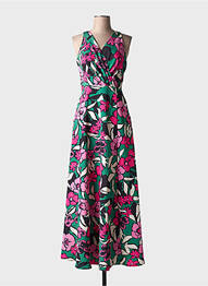 Rochie lungă imprimeu floral fără mâneci roz MORGAN femme