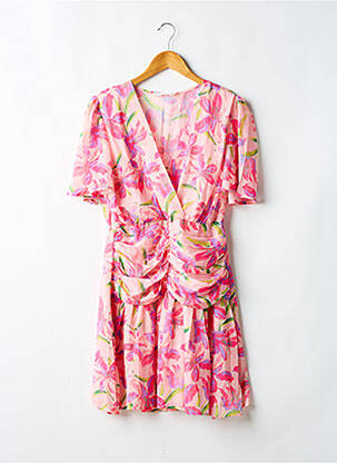 Rochie midi imprimeu floral mâneci scurte roz FLAMANT ROSE femeie